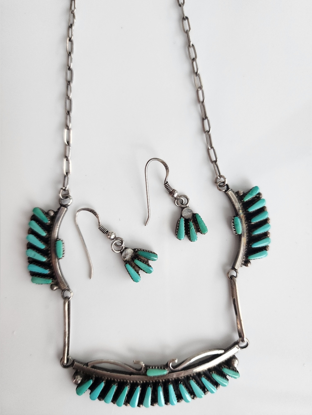 Turquoise Necklace & Earrings Set Sterling Silver Vintage